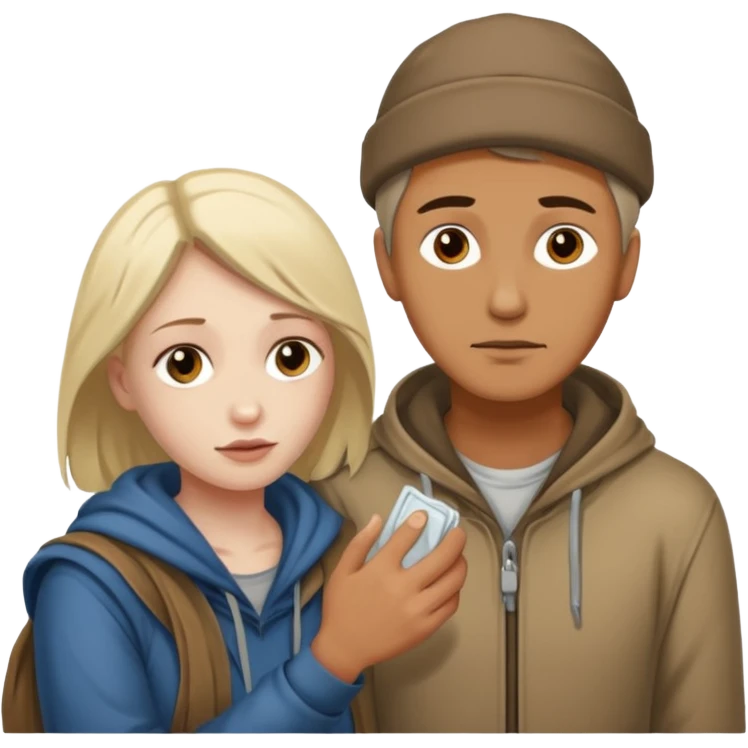 Man attending to a homeless woman emoji