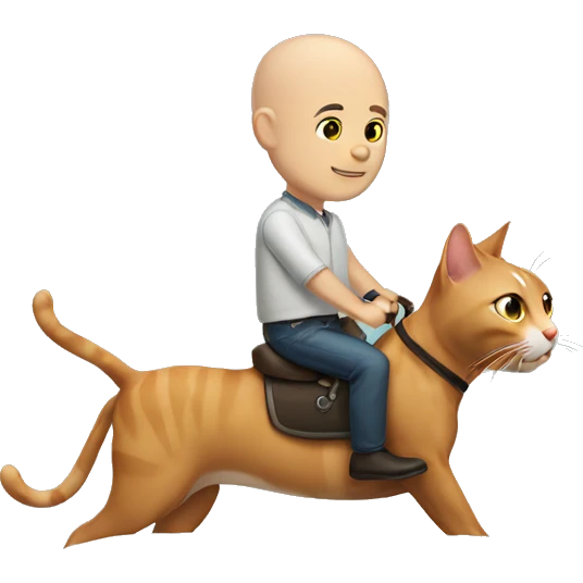 Bald-man-riding-calico-cat emoji