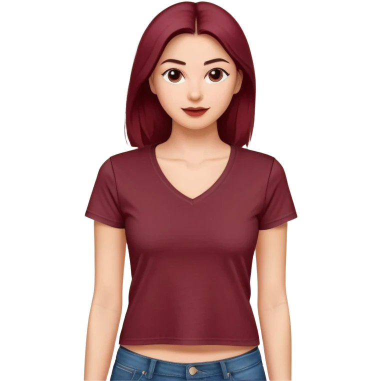 short wine red cotton V-neck t-shirt for women, cropped length, no model, only the clothing item emoji