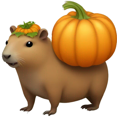 Capybara with pumpkin with vines on head emoji