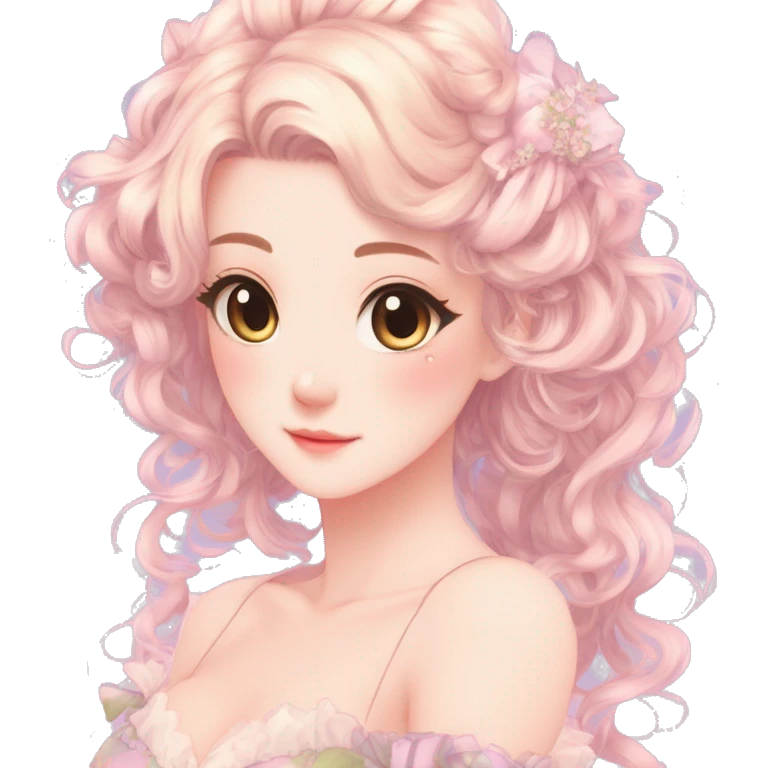 gorgeous pretty attractive anime lady beautiful hair with gorgeous dress fairycore cottagecore pastelcore detailed high quality trending VOGUE aesthetic head and bust emoji