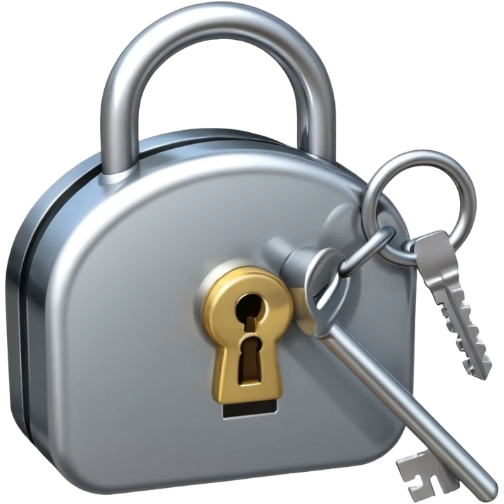 A chrome silver lock and key emoji, smooth metallic surfaces, glossy reflections, luxury swag vibe, minimal iOS emoji style, centered on clean white background emoji