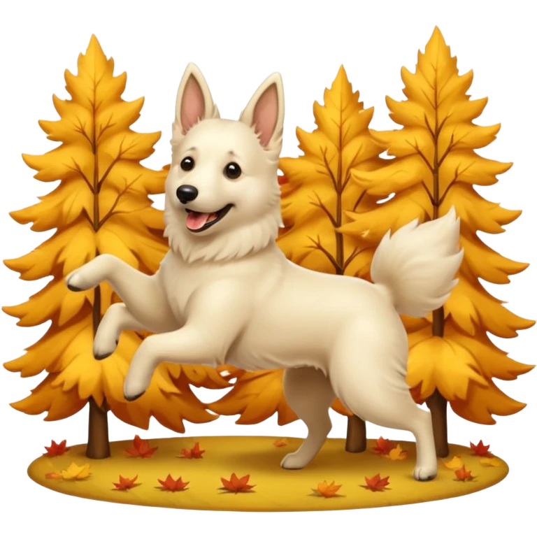 White belgian Shepard Dancing in fall and Love it emoji