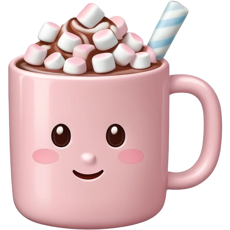 Light Pink mug of hot chocolate with marshmallows  emoji