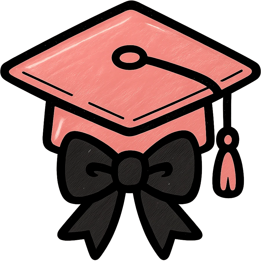 rose gold graduation cap with black bow, elegant and girly emoji