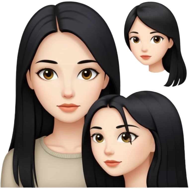 woman with straight long black hair and natural makeup emoji