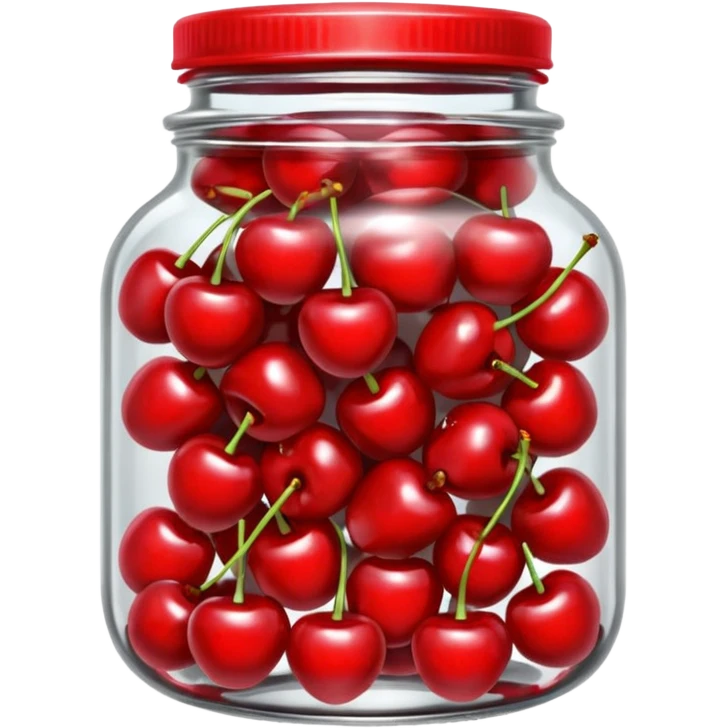 Realistic glass jar with silver metallic lid filled with maraschino cherries inside of it. emoji