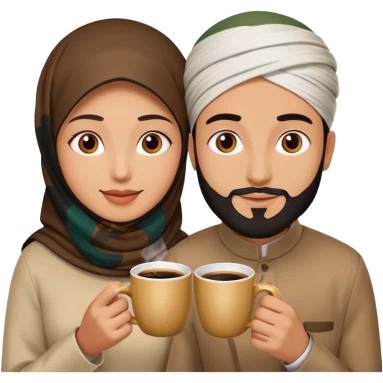 muslim couple beautiful finish drink coffee  emoji