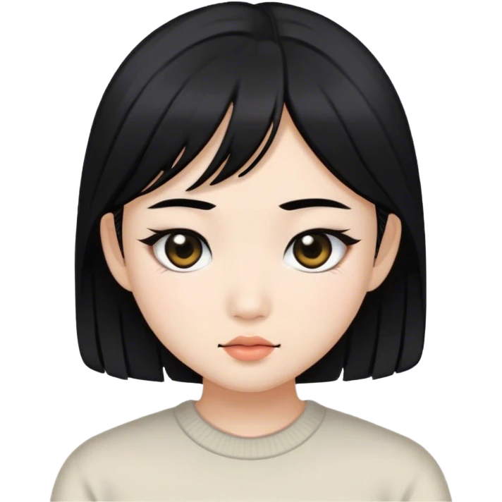 asian girl with fair skin and layered black hair plus black eyes emoji