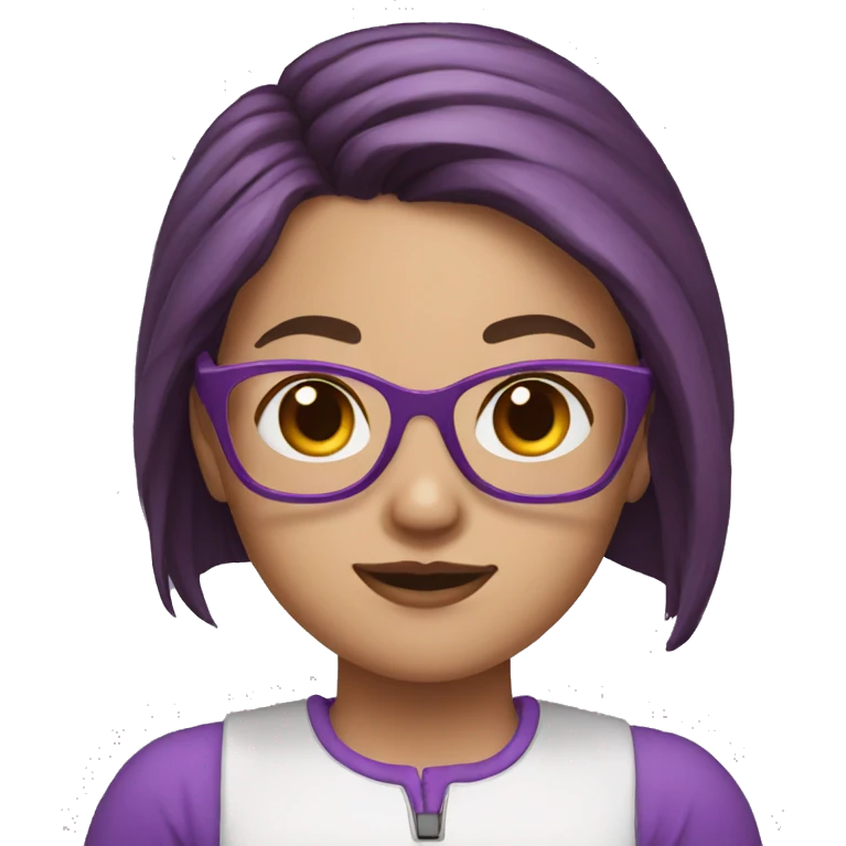 girl with purple glasses, brown hair, ponytail, white skin emoji