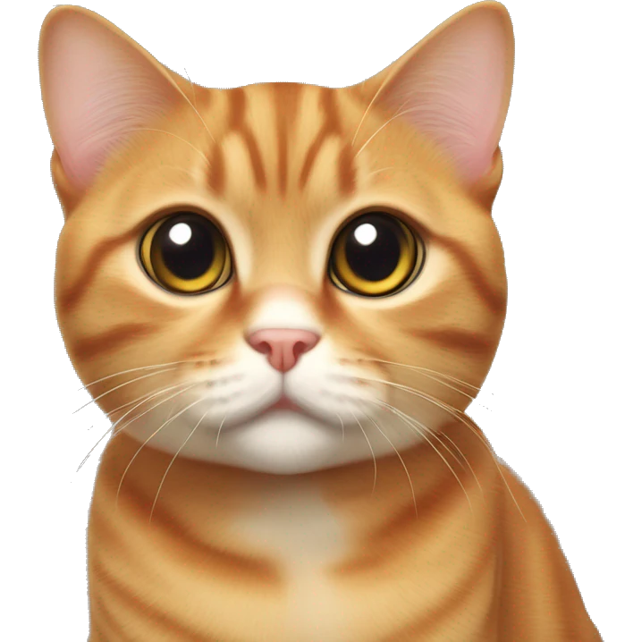 A ginger cat of the Scottish Fold breed. He has large round eyes and characteristic compound ears. He looks straight at the camera, giving the impression of curiosity or surprise. The cat's fur is soft and fluffy, the expression on his face is very cute. emoji