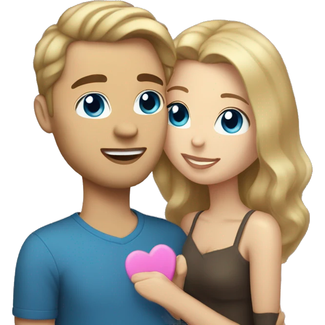 couple with light skin and dark blonde hair and blue eyes kissing add hearts emoji