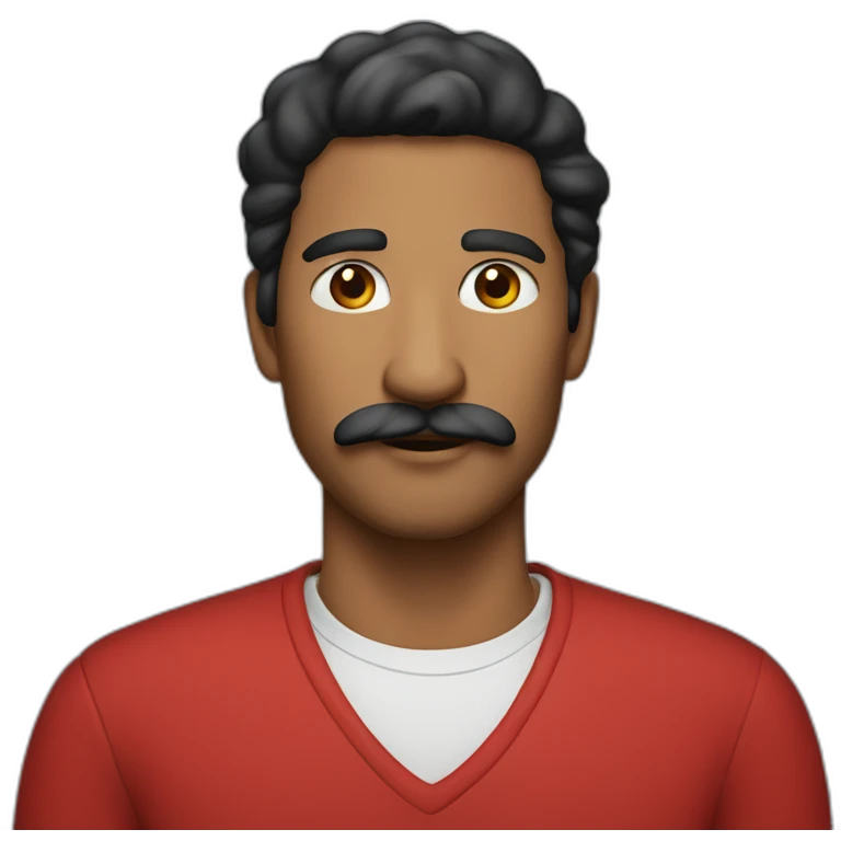 man with long mustache in black fur headdress around head in red shirt emoji