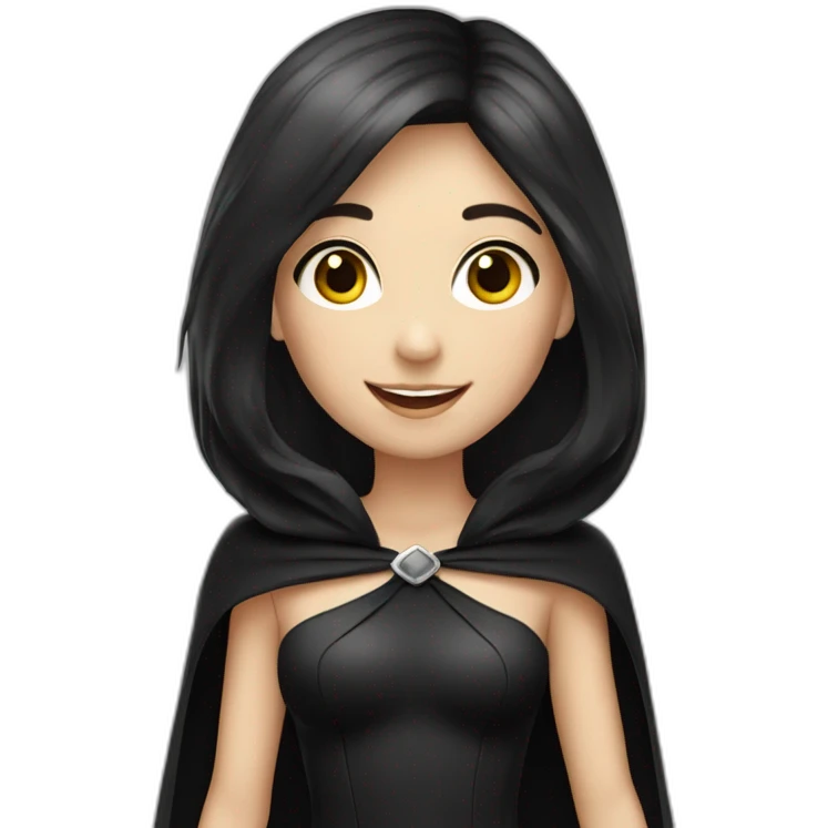 Happy-White-skin-girl—face-with-black-cape-costume-and-black-hair emoji