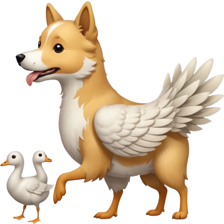 Fluffy dog fetching geese emoji
