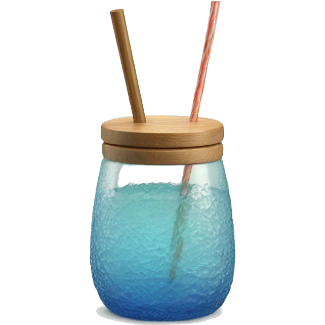 textured glass with wood lid and straw emoji