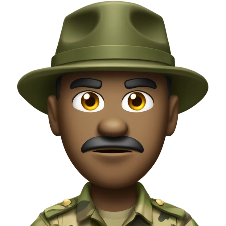 drill sergeant character wearing a classic sergeant hat and a camouflage army shirt. The character should have an angry intense expression. full torso emoji