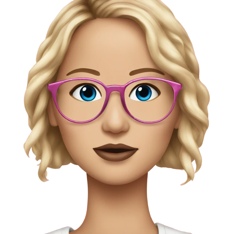 Jennifer Lawrence,  blu eyes wearing glasses and pink kisses emoji