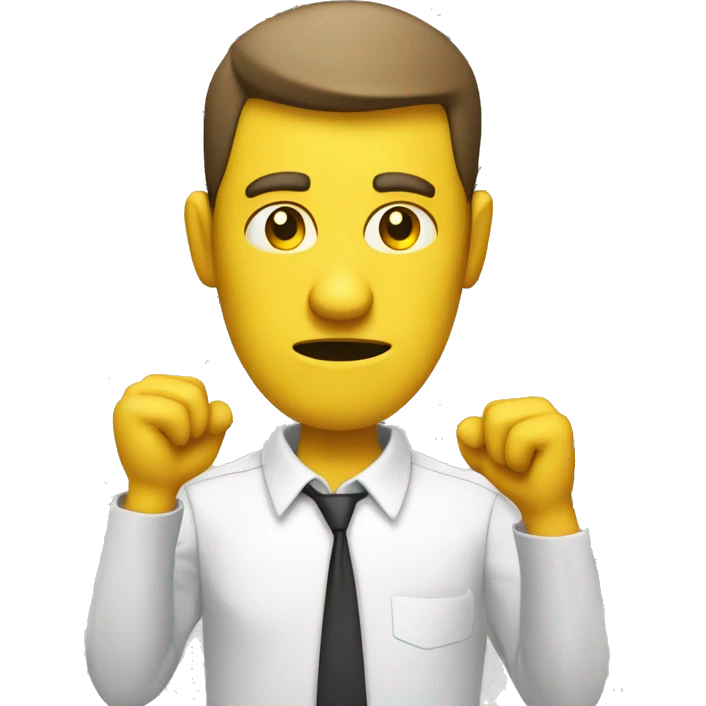 A yellow cartoon man facing forward holds a "MUGSHOT" sign with both hands. His expression is neutral or slightly serious, and he wears a simple shirt or t-shirt. emoji