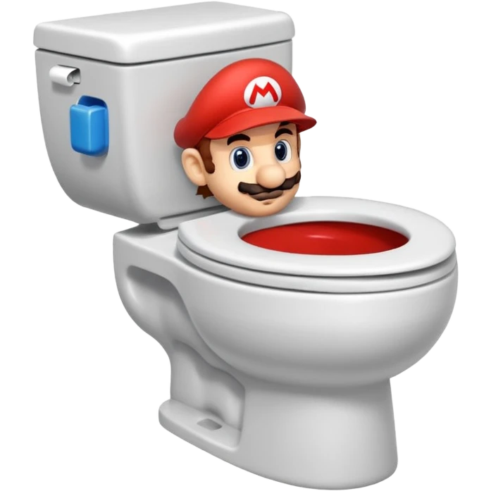 Mario's neck and head only sticking out of the middle of the bowl of a white toilet emoji