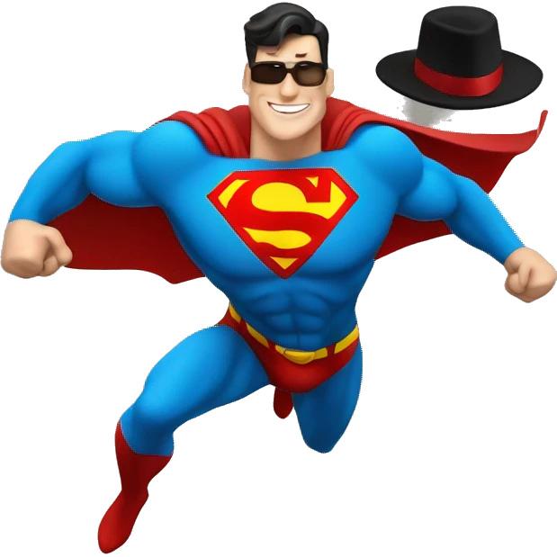 Superman flying at air whit a hige hat emoji