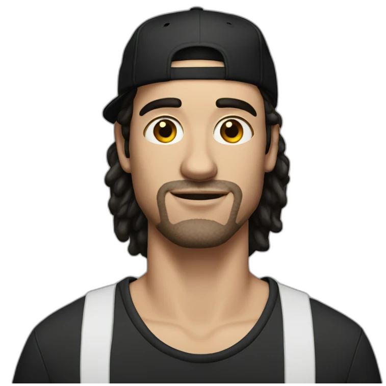 White Guy with blown eyes dark hair and black adidas cap emoji
