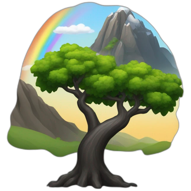montagne noir avec un peu d'arbre avec un arc-en-ciel emoji