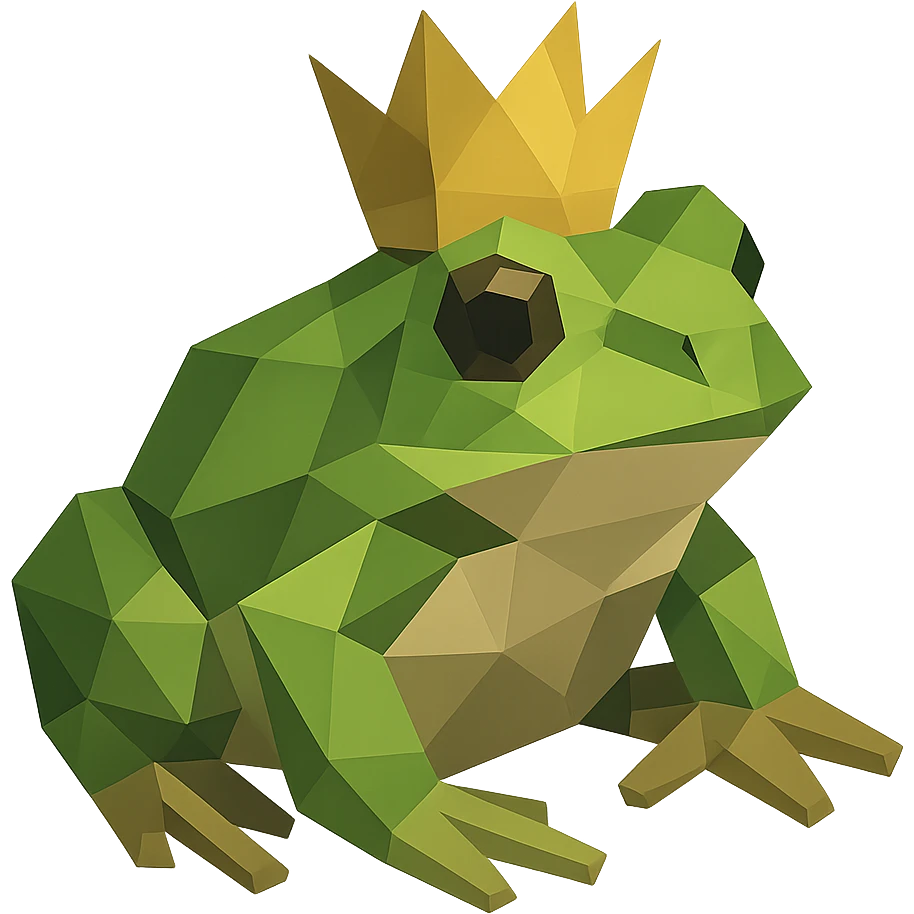 frog made out of blocks wearing a crown polygonal low-poly style emoji
