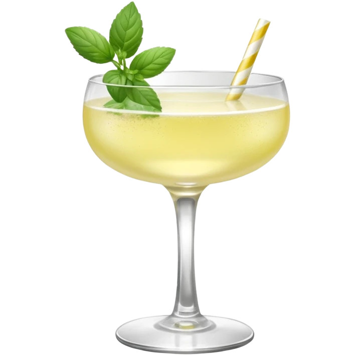 French 75 cocktail with subtle elderflower color with one of each mint and basil leaf for garnish emoji