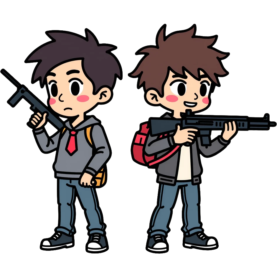 two boys with weapons emoji