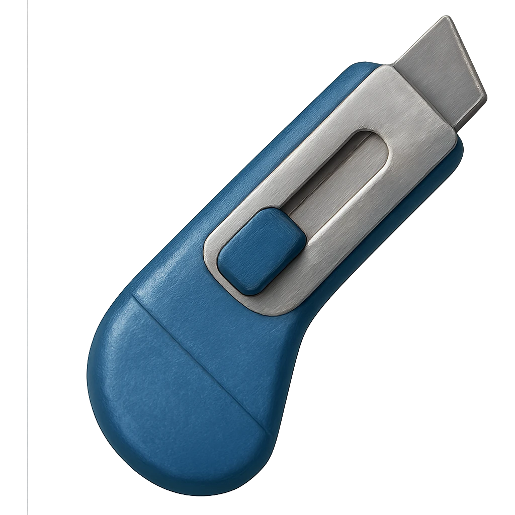 Add realistic colors to the pencil cutter, keeping the handle blue and the blade silver, with no background. The style should look realistic and natural. emoji