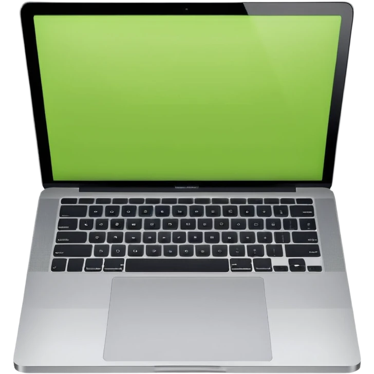 A macbook laptop front facing with its screen showing lime green screen. emoji