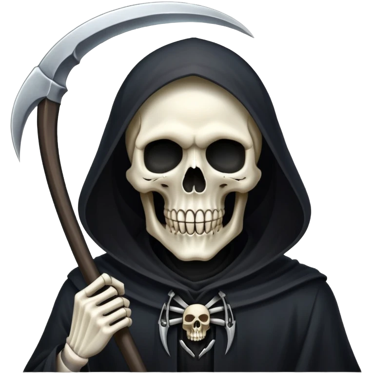 Grim reaper with scythe, skull face, death personified emoji