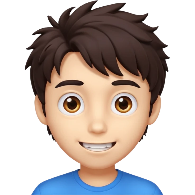 3D cartoon male character with big expressive eyes, messy dark hair, playful smile, energetic personality, vibrant K-pop animation style." emoji