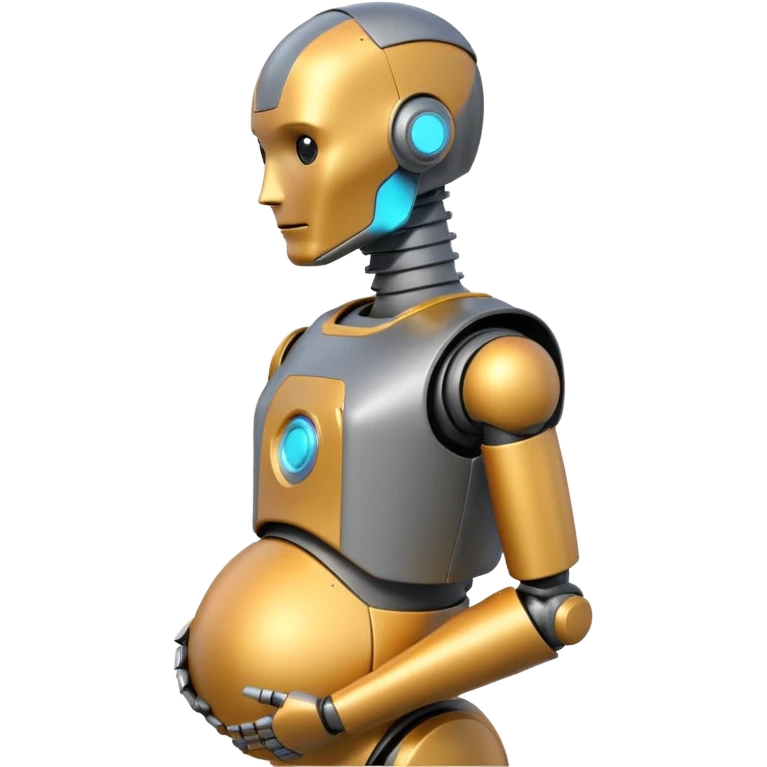 Pregnant male robot emoji. Profile view. Facing left. Square head. emoji