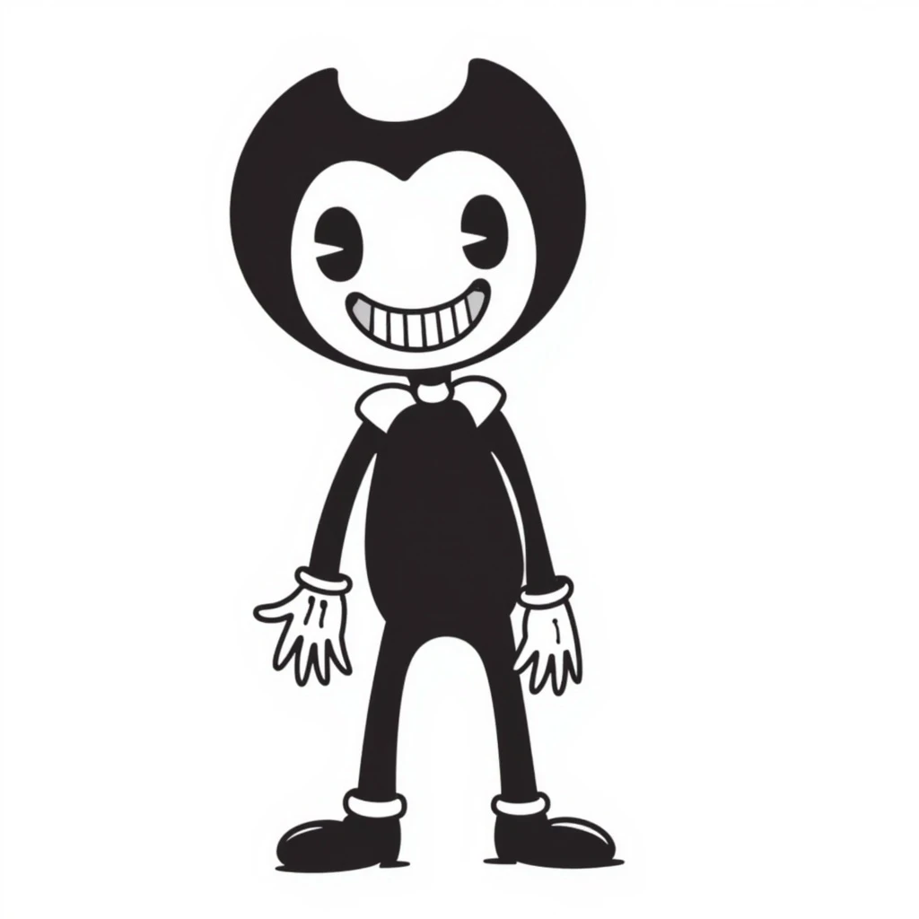 Bendy from Bendy and the Ink Machine, hand-drawn doodle style, sketchy lines, expressive face emoji