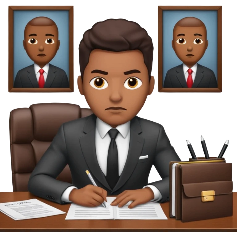 Hip hop music record company executive in office sitting at desk with contract on top of desk emoji