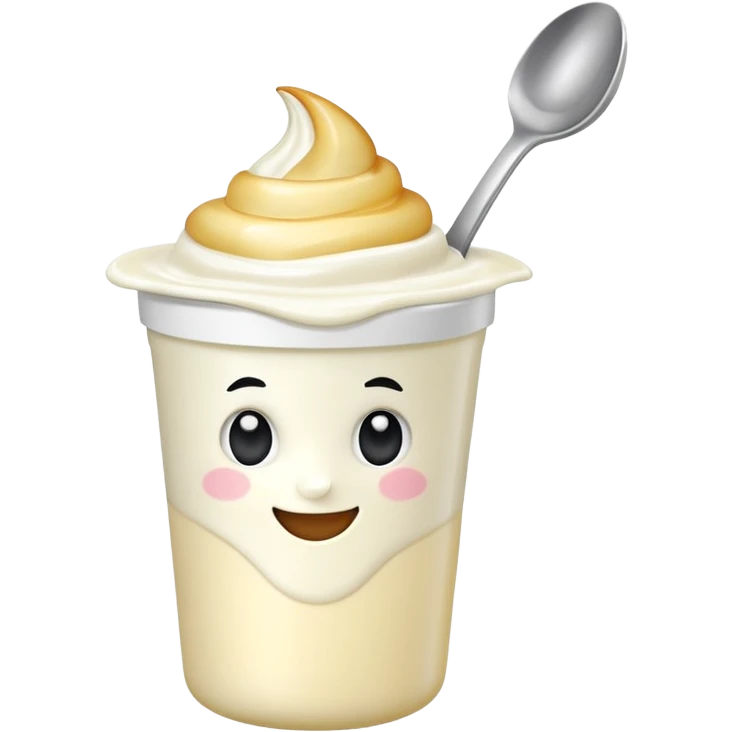 A 3D cartoon yogurt cup with a spoon, creamy white top. emoji