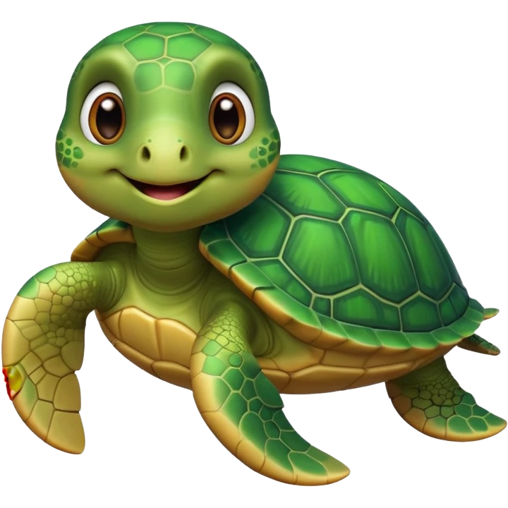 whimsical 3D green turtle with a round face, large expressive eyes, and tiny paws emoji