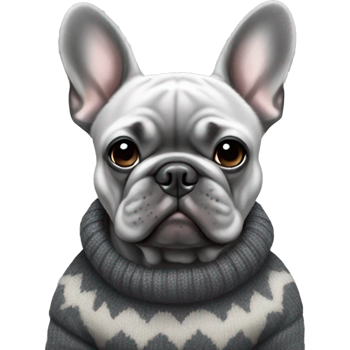 Grey French bulldog with dark grey spots with sweater emoji