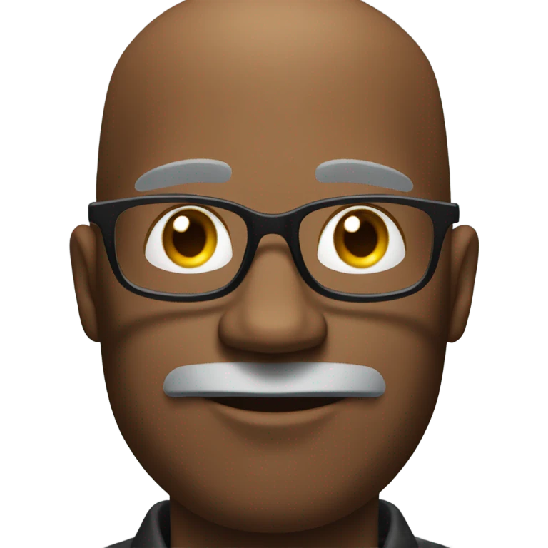 black business man with glasses, shadow bald hair.. small gray five o'clock shadow. round h emoji