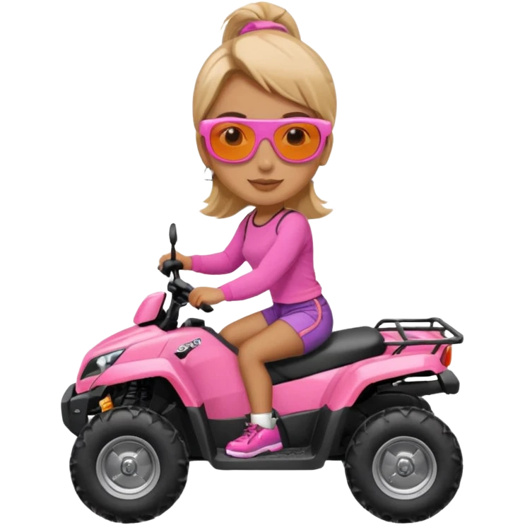Atv ride girl in orange atv, pink top ,with sunglasses emoji