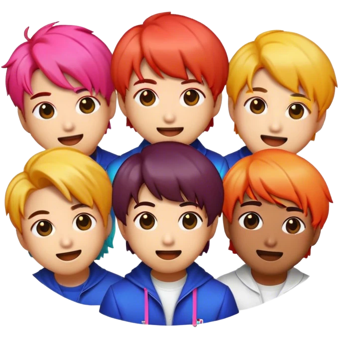 Cinematic Realistic BTS Pop Culture Emoji, featuring a dynamic, energetic portrayal of the acclaimed K-pop group rendered with vibrant textures and energetic, colorful lighting. emoji