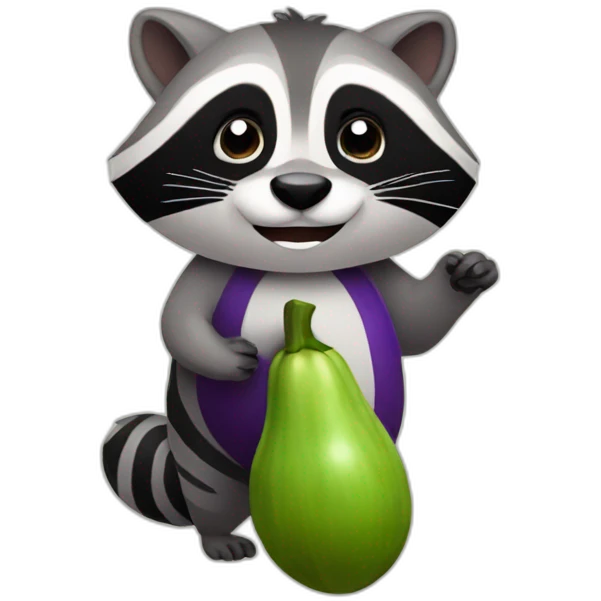Raccoon holding eggplant emoji