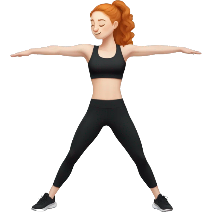 Aesthetic cute Ginger girl in black gym fit stretching  emoji