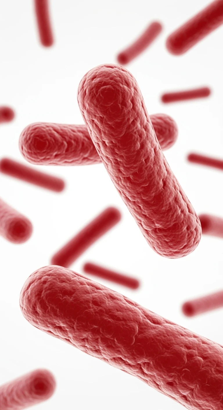 batteri intestinali rosso bordeaux fluttuano in aria isolati su sfondo bianco, IPERREALISTICA 4K emoji