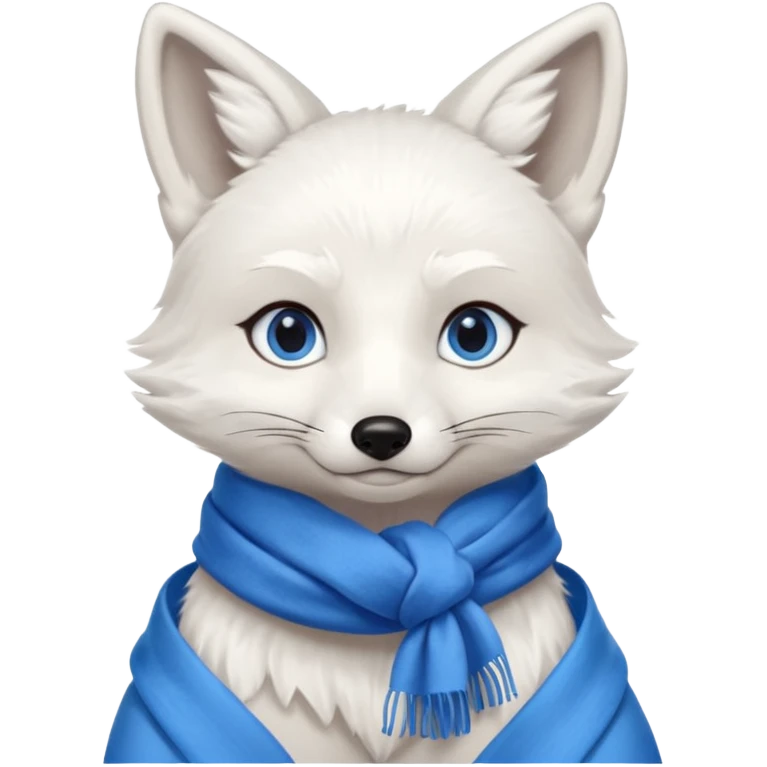 a sitting white fox with blue eyes wearing a blue scarf emoji