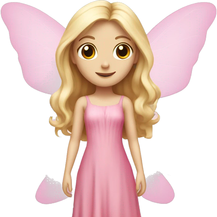 fairy with blonde long hair, pale skin, brown eyes and pink dress and pink wings  emoji