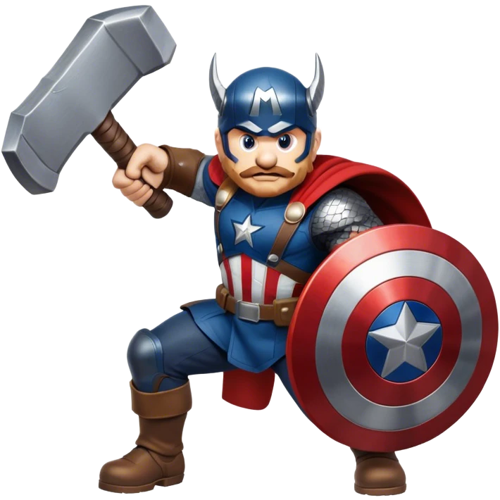 supermario weilding captain america's shield and thor's  emoji