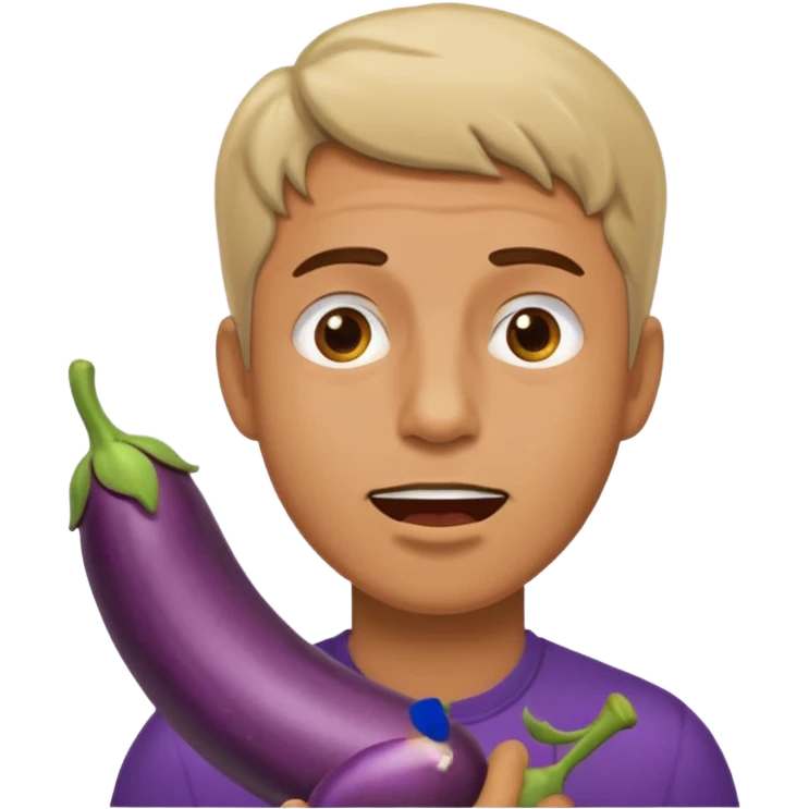 A man shoving an eggplant down his throat emoji